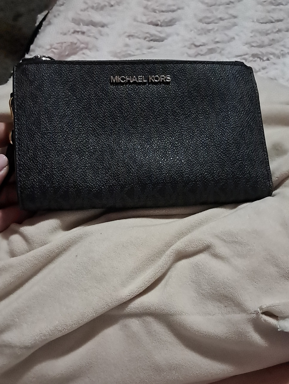 Michael Kors Black Saffiano Zip-Around Wallet with Gold Hardware
